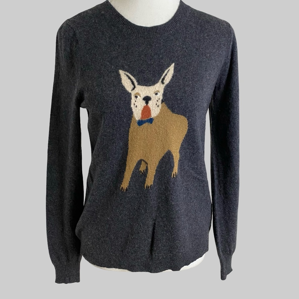 J.Crew Womens Grey Wool Blend French Bulldog Crewneck Sweater- Sz-S/M